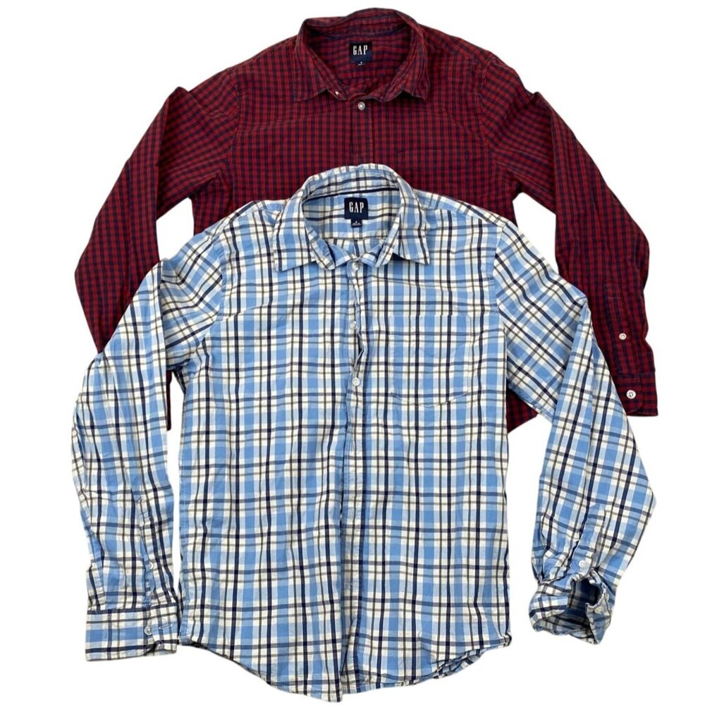 GAP Mens Shirt Small Lot of Two Plaid Long Sleeve Button-Up Casual Blue Red